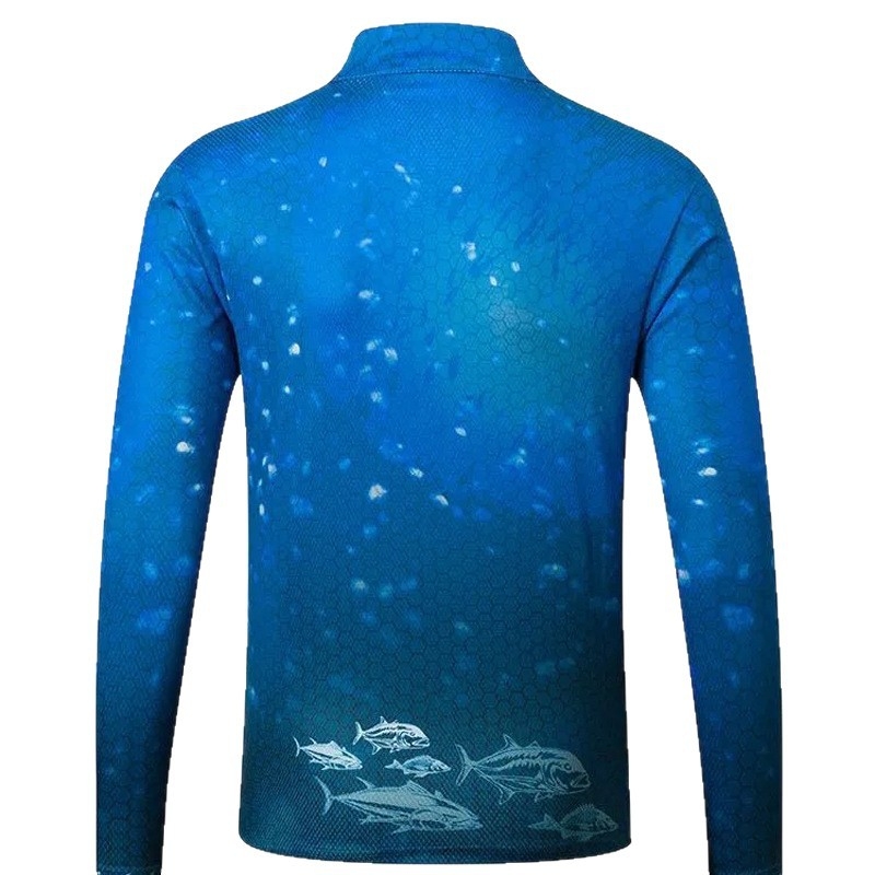 Teismelistele mõeldud UV-kaitsega kalastusjakk, pikkade varrukatega, UPF50+, kiiresti kuivav hingav polüestersegu, loomade mustriga trükk, eesmine tõmblukk