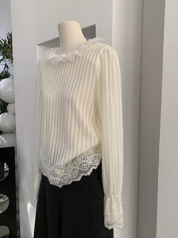 Naiste pitsiline särk avatud detailidega, pikkade käistega, pitskrae, nailoni sisaldus 30–50%, Talv 2025