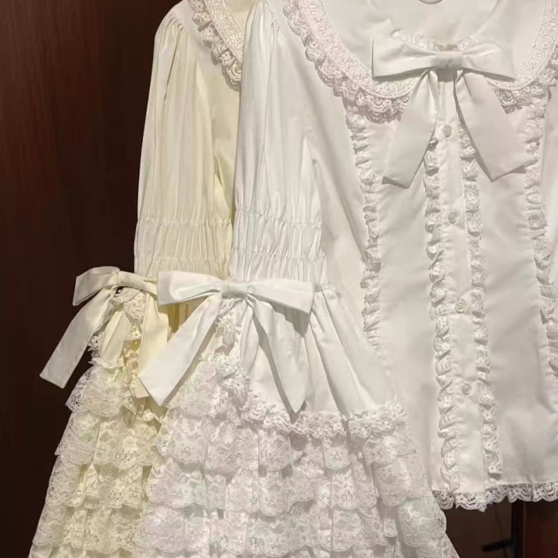 Satiinist särk lõhnava pilve lõngaga fragrant cloud yarn, nuku krae, võlts kaheosaline komplekt, kuningliku õe stiil