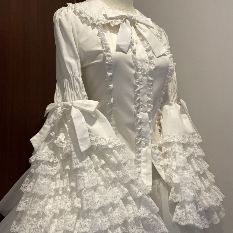 Satiinist särk lõhnava pilve lõngaga fragrant cloud yarn, nuku krae, võlts kaheosaline komplekt, kuningliku õe stiil