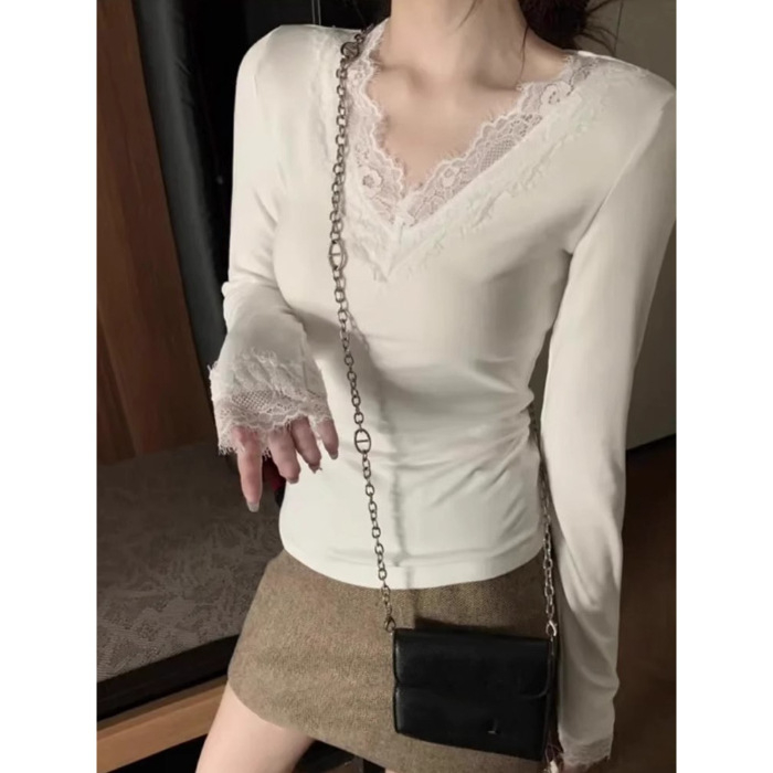 Igapäevane polüester T-särk V-kaelusega, pikkade varrukatega