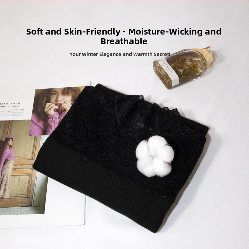 Naise Modal aluskiht fliisvooderiga, kõrge kaelus, lilleline pitsmuster