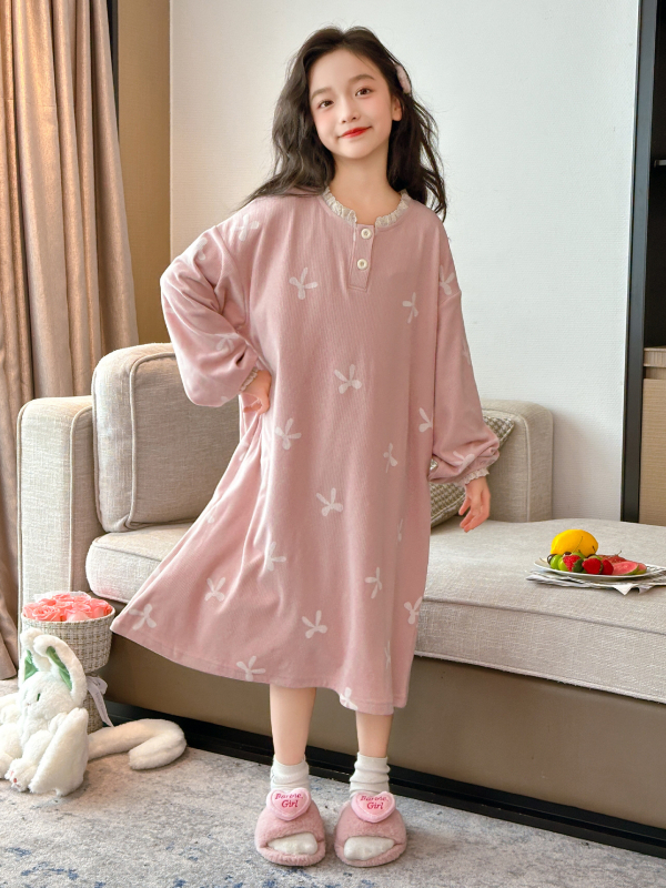 Tüdrukutele pikkade kätega ööriide Derong sametist, paks polüestersegu 90% polüester + 10% spandeks, anti-staatiline ja soojendav, lastele alates 8. eluaastast, kevad/sügis/talv