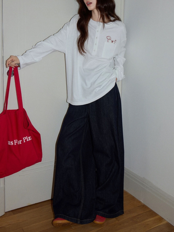 Tikitud pitsiga T-särk ümmarguse kaelusega, pikad varrukad, vaba lõige