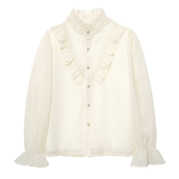 Printsess pluus stand-up kaelaga ja kellukujuliste varrukatega, 95% polüester, ühetooniline