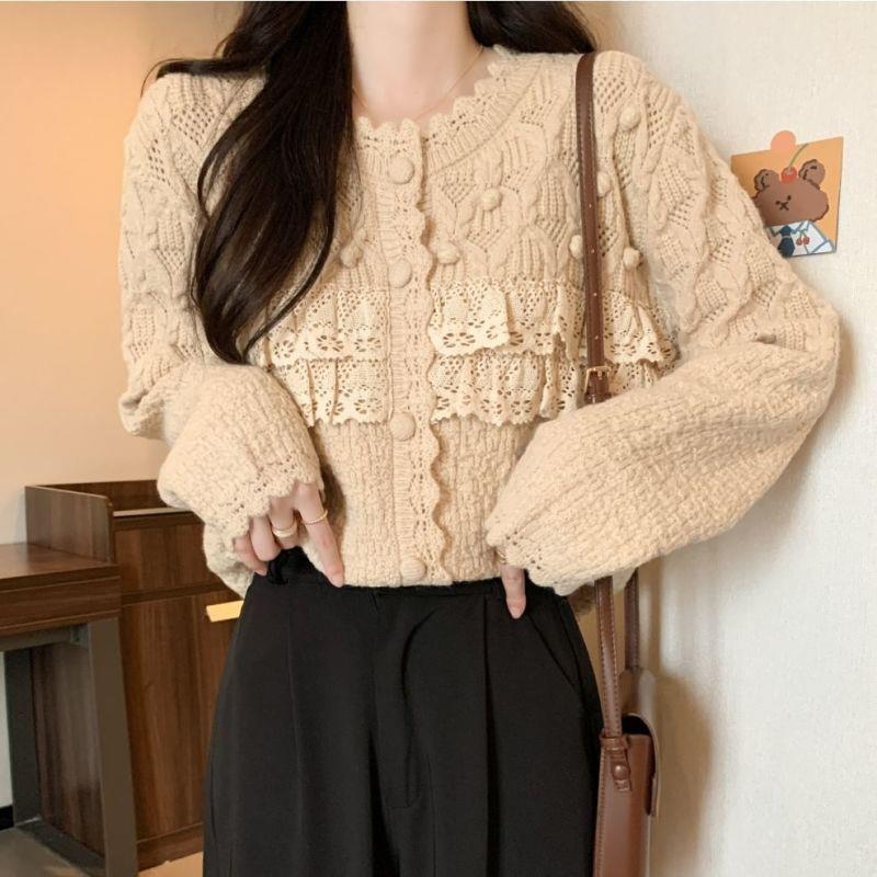 Naistele mõeldud pitspaneelidega džempr kardigan, prantsuse stiili kudumine, ilma varrukateta, ümmarguse kaelusega, kerge väline riietus sügisel-talvel, 2025 kevadväljaanne