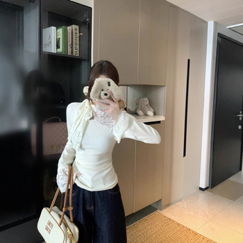 Lace crochet pikkade varrukatega T-särk, spandeksa audus, kapuuts, tavaline pikkus