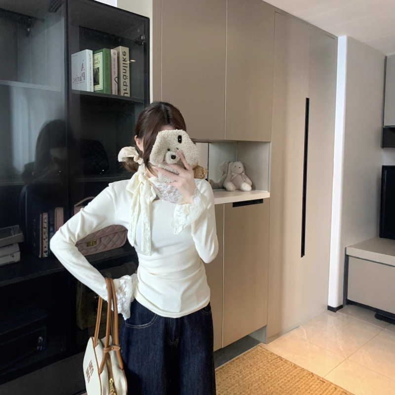 Lace crochet pikkade varrukatega T-särk, spandeksa audus, kapuuts, tavaline pikkus