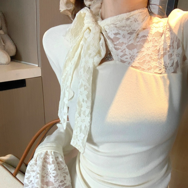 Lace crochet pikkade varrukatega T-särk, spandeksa audus, kapuuts, tavaline pikkus