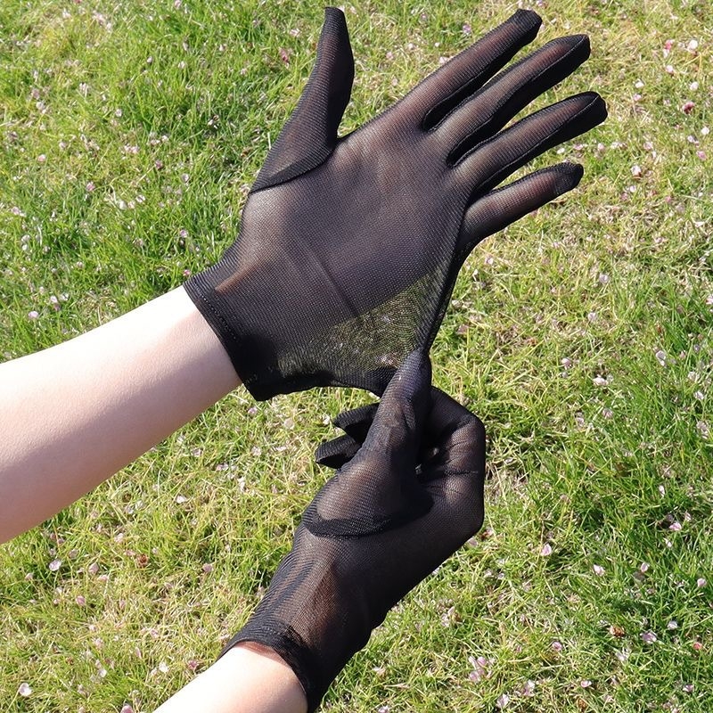 Naiste käsivarrelaarukad pitsilise äärisega, täis sõrmedega, hingav päikesekaitse, organza viskoos segu, minimalistlik stiil