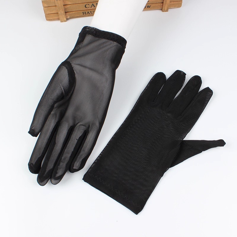 Naiste käsivarrelaarukad pitsilise äärisega, täis sõrmedega, hingav päikesekaitse, organza viskoos segu, minimalistlik stiil