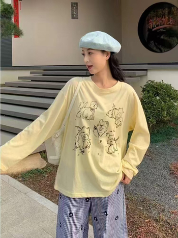 Naiste topp graffiti trükiga, vaba lõige, pikad varrukad, chenille kangas spandexi seguga alla 30%, UPF30+ päikesekaitse