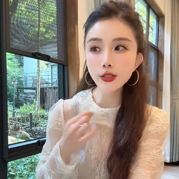 Läbipaistva võrgu pitsiline pluus, pikkade varrukatega, ümmarguse kaelusega, šifon-poliester materjal, kitsas lõige, pikkus 50–65 cm