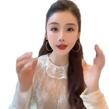 Läbipaistva võrgu pitsiline pluus, pikkade varrukatega, ümmarguse kaelusega, šifon-poliester materjal, kitsas lõige, pikkus 50–65 cm