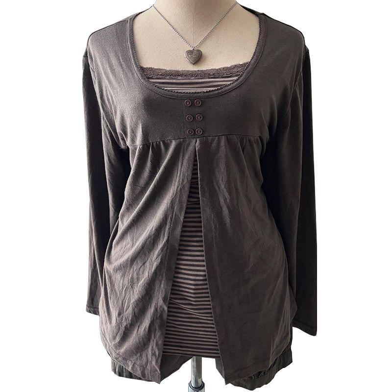 Triibuline T-särk kapuutsiga retro-stiil, pikkade varrukatega, polüesterkangas