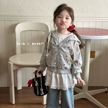 Laste kapuutsiga jakk lukuga, Korea stiilis, puuvillase segu kangas ja vooder, 3-8 aastastele