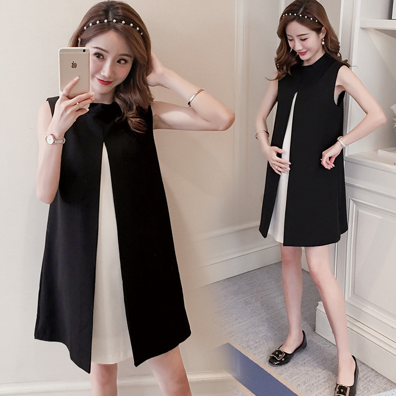 Rasedate jaoks A-liniline varrukateta kleit, seisva kaelusega, polüestrist