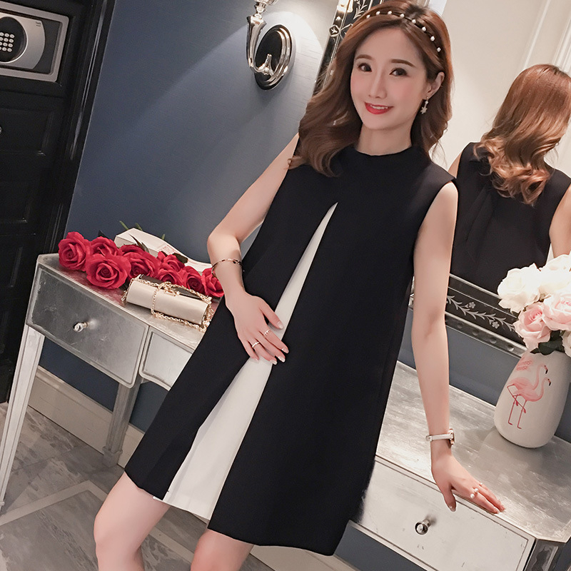 Rasedate jaoks A-liniline varrukateta kleit, seisva kaelusega, polüestrist