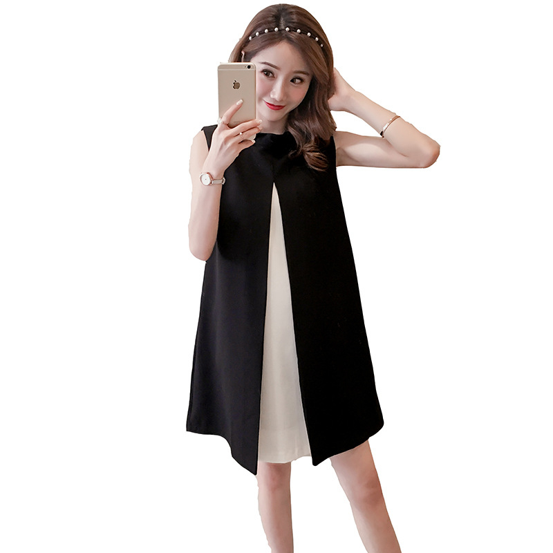 Rasedate jaoks A-liniline varrukateta kleit, seisva kaelusega, polüestrist