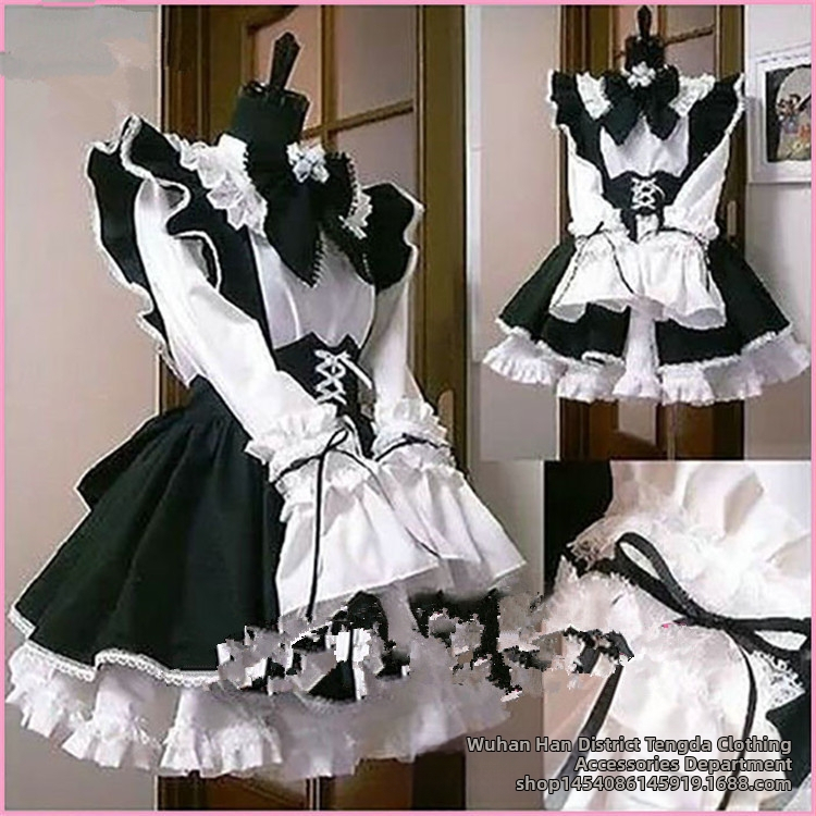 Maid cosplay kleit restoranidele ja kohvikutele tööks, jaapani anime stiilis (kangas: sünteetiline segu; peamine kangas: polüester; vooder: polüester; stiil: jaapani anime)