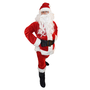 Jõuluvan cosplay kostüüm veluurist ülikonnaga ja kunstliku kõhuga, polüester materjal