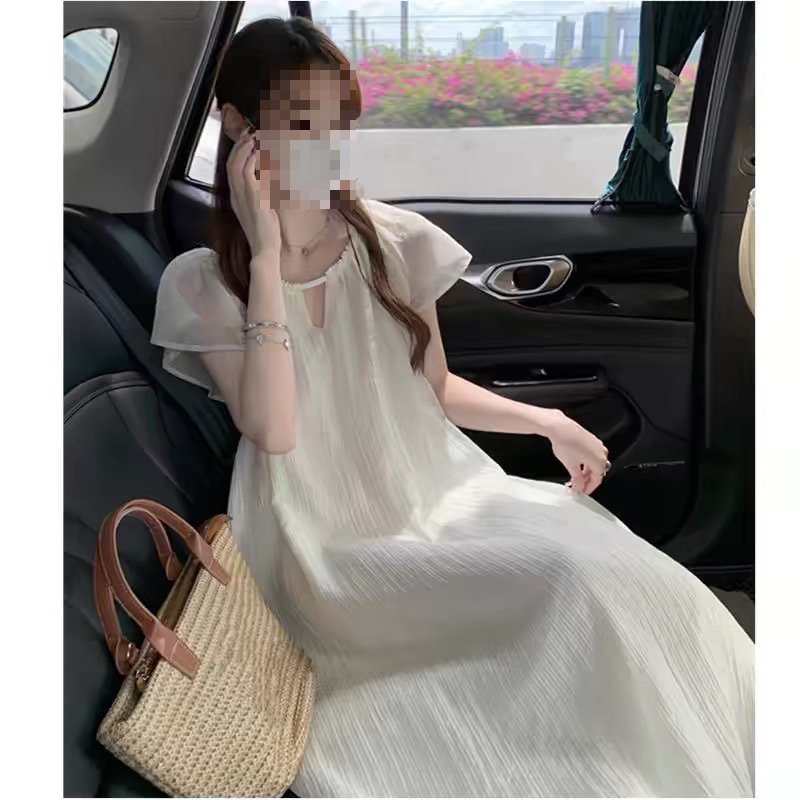 Rasedate suvekleit nööriga talje ümber, lotose lehe kaelus, petal-säärmed, vaba lõige, keskjooneline ebakorrapärane seelik akrüülli