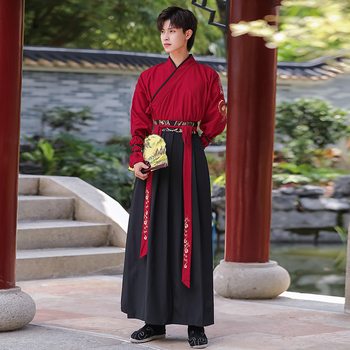 Hanfu draakonimustriga ja suurte varrukatega, puuvillane kangas, meestele 18–24, kõigile aastaajale