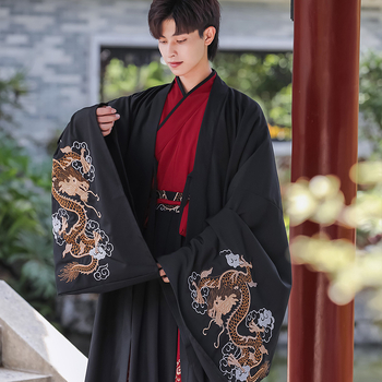 Hanfu draakonimustriga ja suurte varrukatega, puuvillane kangas, meestele 18–24, kõigile aastaajale