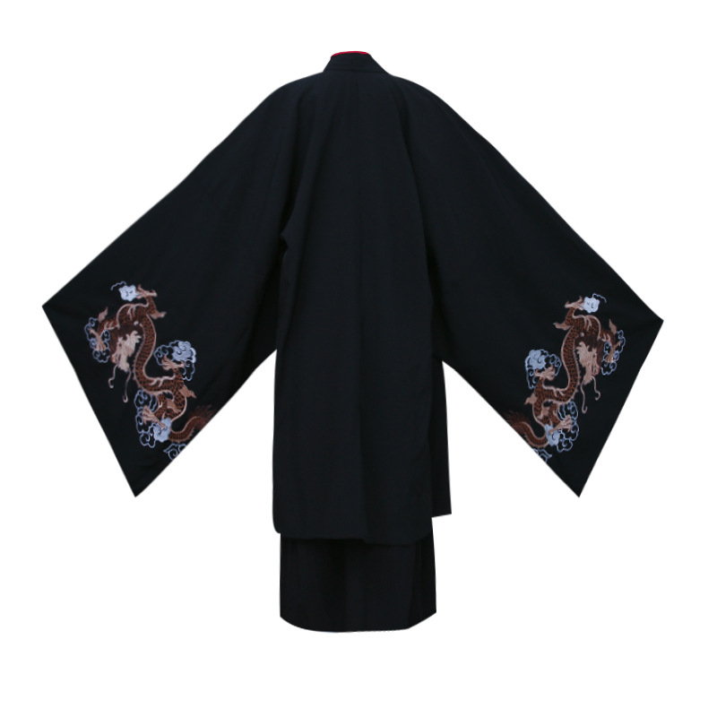 Hanfu draakonimustriga ja suurte varrukatega, puuvillane kangas, meestele 18–24, kõigile aastaajale