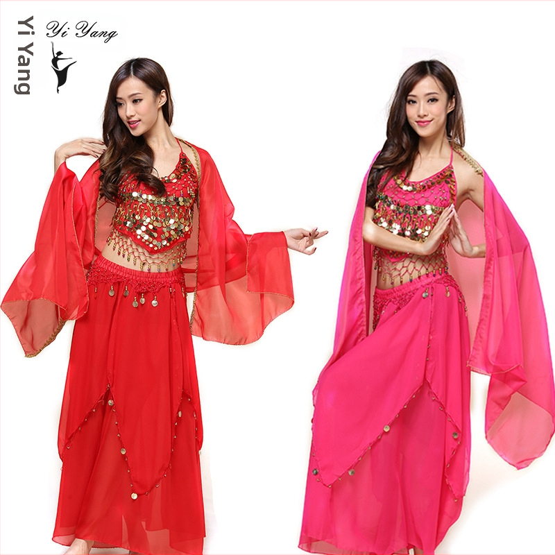 Indický inšpirovaný kostým na belly dance so sukňou s mincami, šifón, 95% polyester, ženy, jar 2023