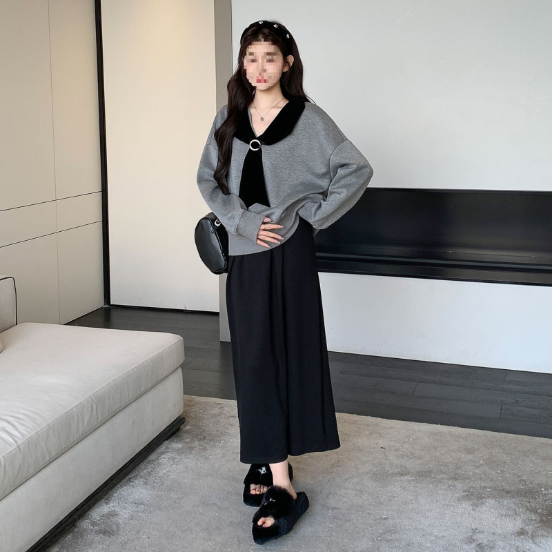 Rasedate kaheosaline kostüüm: seelik ja pikkade varrukatega top, puuvill-poliesteri segu, jaapani-korea igapäevane stiil