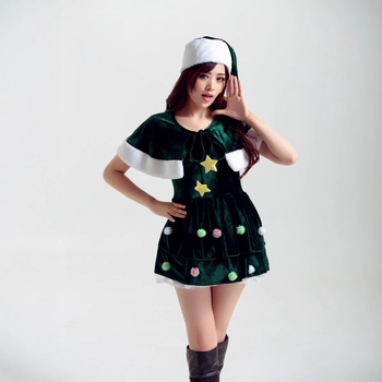 Naistele jõulukostüüm jõulukuuse motiiviga lavale ja maskeradile, polüesterkangas