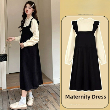 Rasedate kleidide komplekt ümmarguse kaelusega, petalvarrukatega, keskmise pikkusega ebakorraparne seelik, sügisel polüester 90–95%