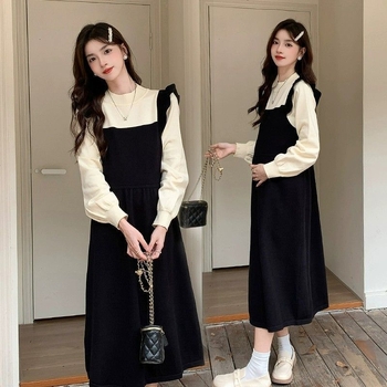 Rasedate kleidide komplekt ümmarguse kaelusega, petalvarrukatega, keskmise pikkusega ebakorraparne seelik, sügisel polüester 90–95%