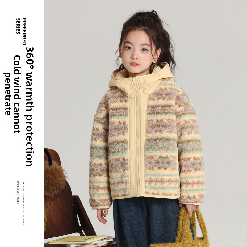 Tüdrukute fliis jope - välimaterjal: puuvill, vooder: polüester, pikad varrukad, keskmise pikkusega, talv 2025