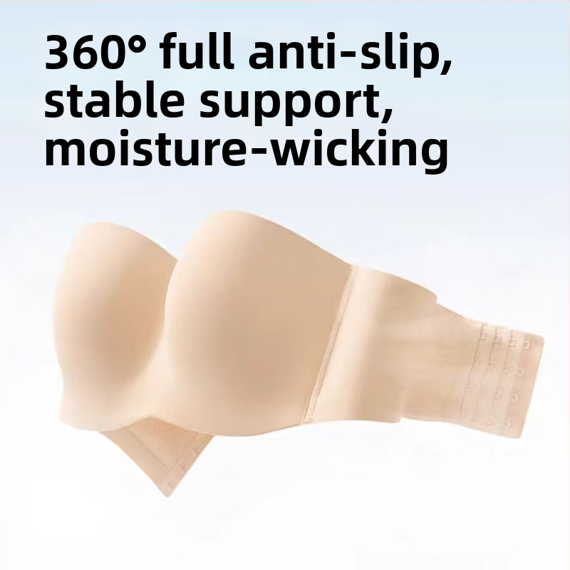 Ilma õla rihmadeta rinnahoidja suurtele rindadele, libisemisvastane hoidmine, õhukesed vormitud kausid, nailonist kangas, eemaldatavad kahekordsed õla rihmad, tagant nelja rea lukustus