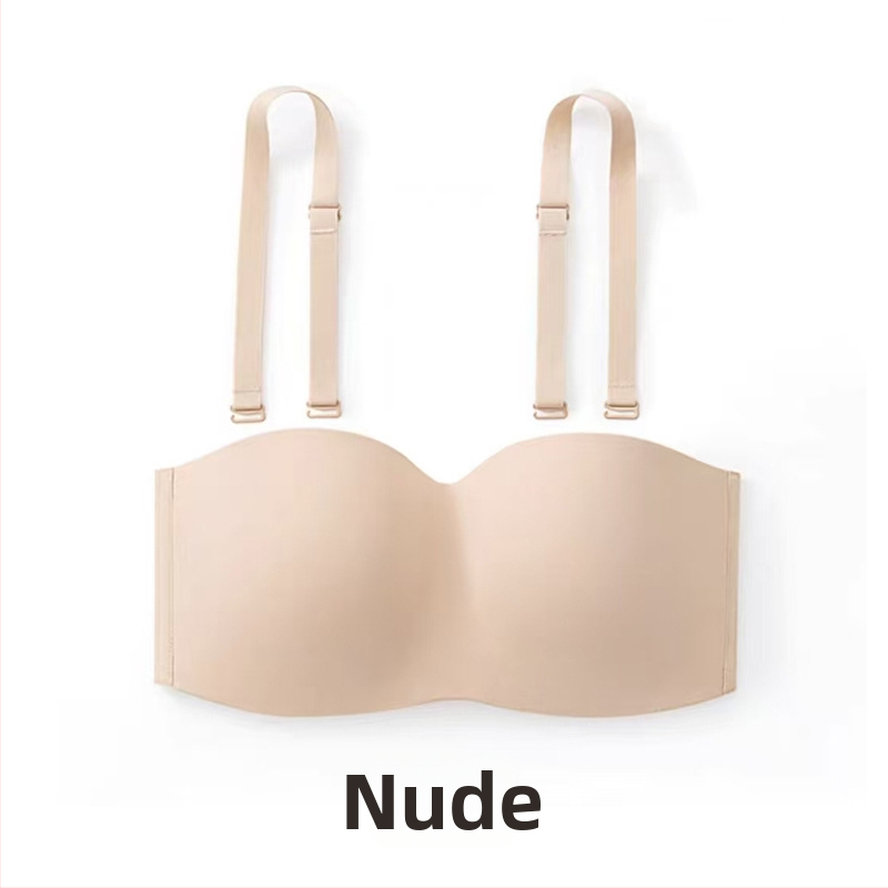 Ilma õla rihmadeta rinnahoidja suurtele rindadele, libisemisvastane hoidmine, õhukesed vormitud kausid, nailonist kangas, eemaldatavad kahekordsed õla rihmad, tagant nelja rea lukustus