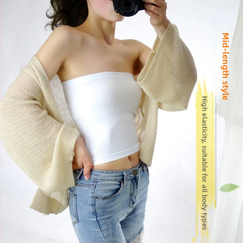 Nylon ilma õlgedeta, vest-stiilis top wrap, ultraõhukesed vormitud kausid, hingav, anti-exposure, pikkus kuni kõhuni