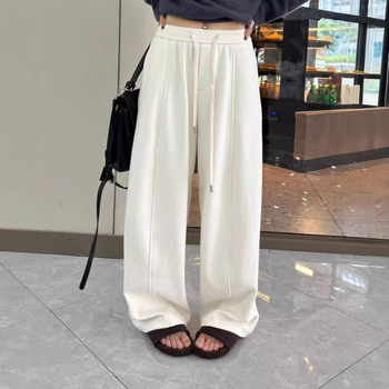 Naiste fleece-vooderduga laiad treeningpüksid, polüesteri-puuvillasegu, keskmise vöökoht