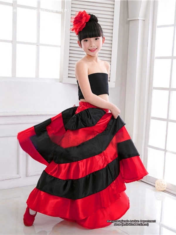 Qt Laste Bullfight tantsukostüüm – Hispaania tants, Suur seelik, Võrguline kangas elastaniga