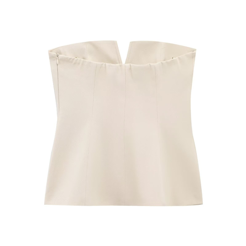 Tube Top naistele, Euroopa stiilis, ilma õlgadeta väikese V-kaelusega ja välja lõigatud detailiga, kitsas lõige — suvi 2025; polüesterkangas; polüestri sisaldus 30–50%; tänav hipster stiil; naistele