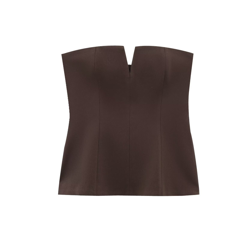 Tube Top naistele, Euroopa stiilis, ilma õlgadeta väikese V-kaelusega ja välja lõigatud detailiga, kitsas lõige — suvi 2025; polüesterkangas; polüestri sisaldus 30–50%; tänav hipster stiil; naistele