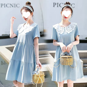 Rasedate suvine kleidikomplekt lelu-kaelaga, 3/4 varrukad, midi ebakorrapärase lõikega seelik, polüester 90–95%