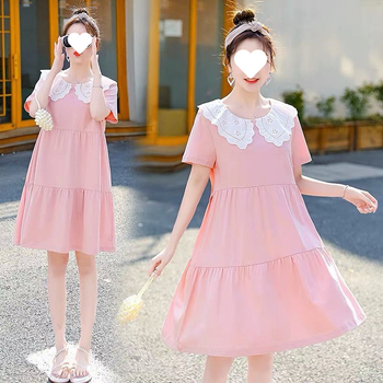 Rasedate suvine kleidikomplekt lelu-kaelaga, 3/4 varrukad, midi ebakorrapärase lõikega seelik, polüester 90–95%