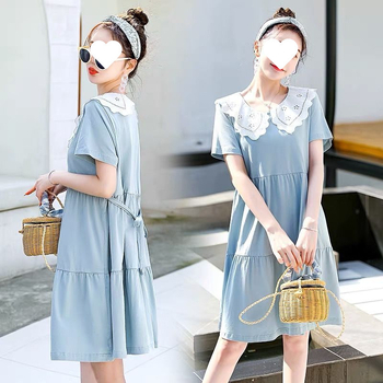 Rasedate suvine kleidikomplekt lelu-kaelaga, 3/4 varrukad, midi ebakorrapärase lõikega seelik, polüester 90–95%