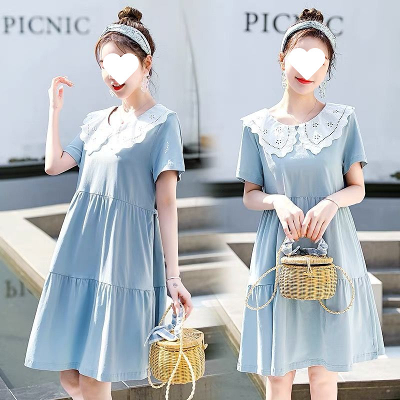 Rasedate suvine kleidikomplekt lelu-kaelaga, 3/4 varrukad, midi ebakorrapärase lõikega seelik, polüester 90–95%