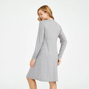 Rasedate kleit imetamisavaga, pikkade varrukatega, ümmarguse kaelusega, A-tüüpi midi pikkus, polüester-elastsaani segu