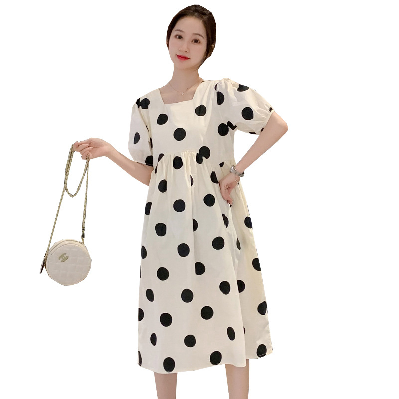 MIDI kleit balonkäistega, ümmarguse kaelusega, polüester, jaapani-korea vabaajastiil