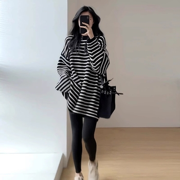 Rasedate triibuline kleit, ümmargune kaelus, 3/4 käed, vahvlikangas, 95% puuvill + 5% elastaan, midi pikkus