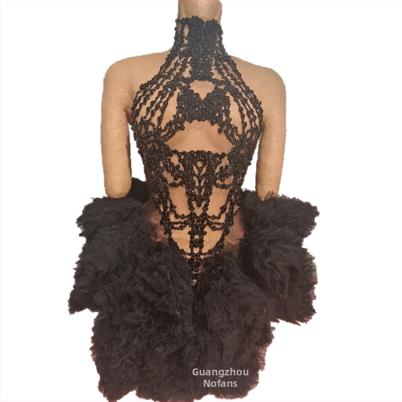 Kleita ar tutu un kristāliem, slaids siluets (tīkls audums, Spandex >95%, Rudenī 2025, Hotfix kristāli)